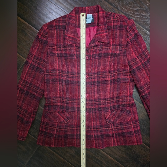 Sag Harbor Womens Red Plaid Suit Jacket Blazer Size 12 - Picture 5 of 10